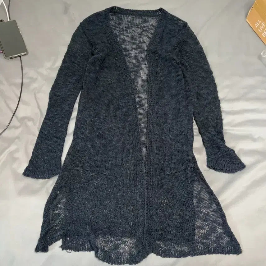 [BUNJANG] Sheer Mesh Long Cardigan / 여름 니트 시스루 롱 가디건 그물가디건