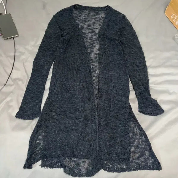 [BUNJANG] Sheer Mesh Long Cardigan / 여름 니트 시스루 롱 가디건 그물가디건