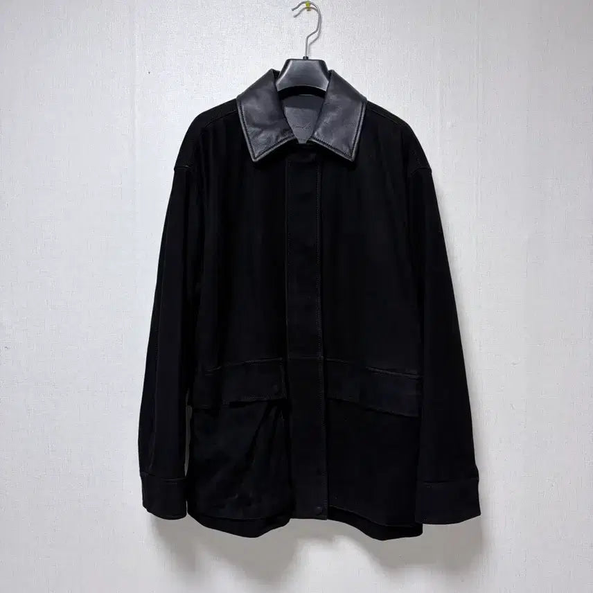 [BUNJANG] Massimo Dutti Black Suede Jacket with Leather Collar / 마시모두띠 블랙 레더 넥 스웨이드 재킷