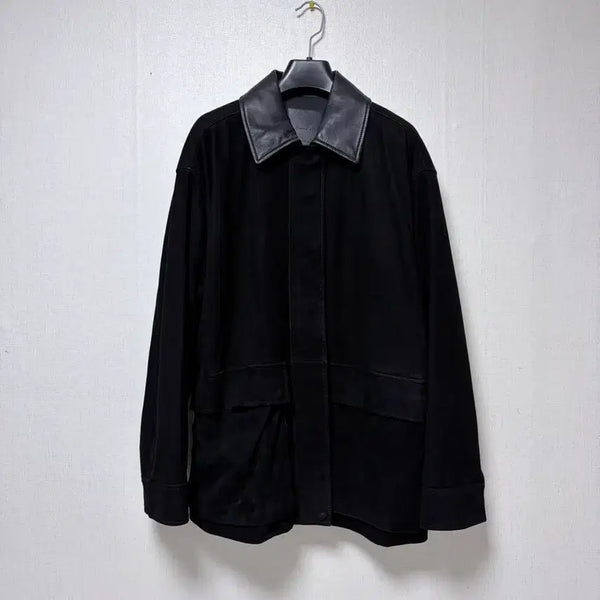 [BUNJANG] Massimo Dutti Black Suede Jacket with Leather Collar / 마시모두띠 블랙 레더 넥 스웨이드 재킷