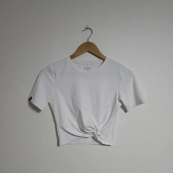 [BUNJANG] XEXYMIX White Knot Crop T-Shirt / (M) XEXYMIX 젝시믹스 화이트 매듭 크롭 필라테스 요가복