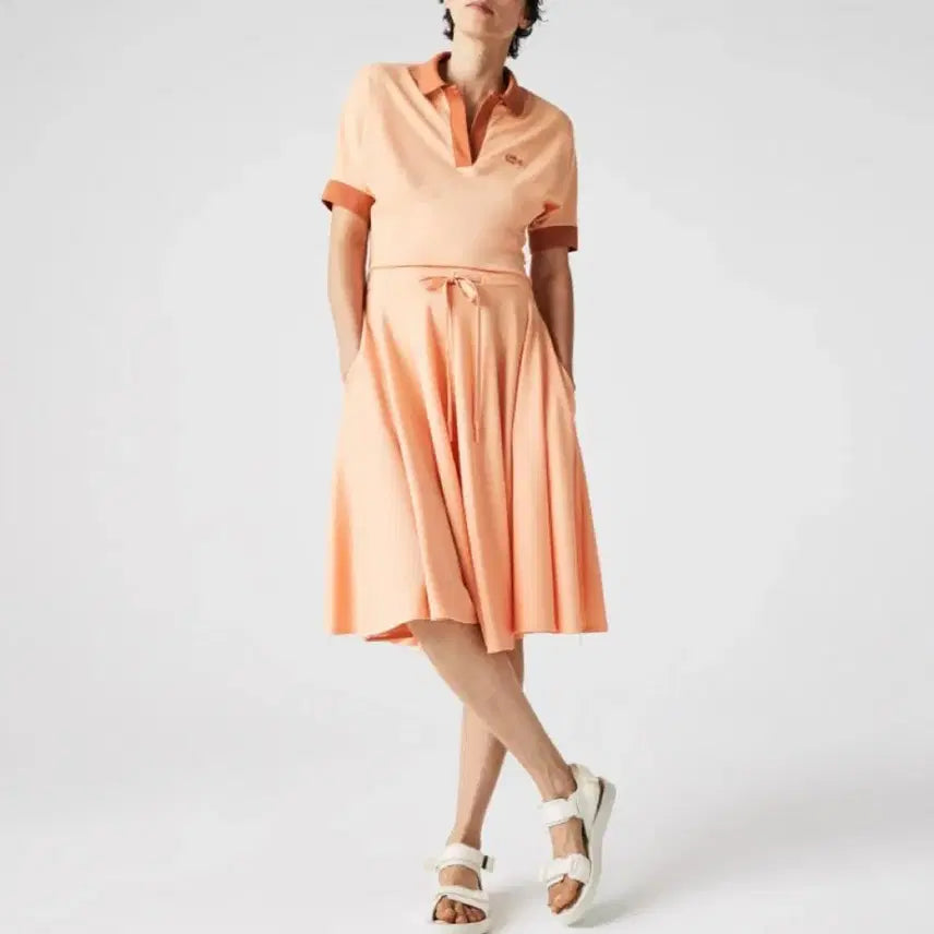 [BUNJANG] Lacoste Women's Colorblock Relaxed Fit Polo Dress (Salmon) / [택부착새제품] 라코스테 여성 배색 루즈핏 폴로 원피스(살몬)