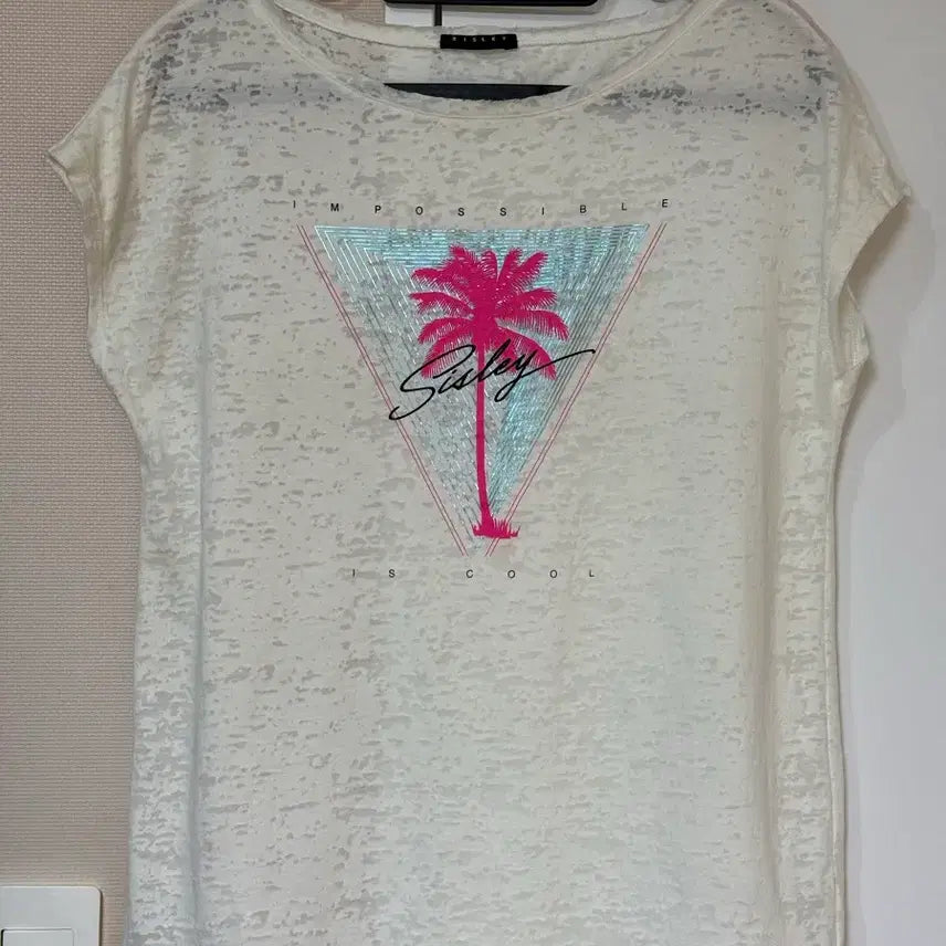 [BUNJANG] Sisley Palm Tree Short Sleeve T-Shirt White / 시슬리 화이트 야자수 반팔 티셔츠