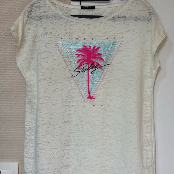 [BUNJANG] Sisley Palm Tree Short Sleeve T-Shirt White / 시슬리 화이트 야자수 반팔 티셔츠