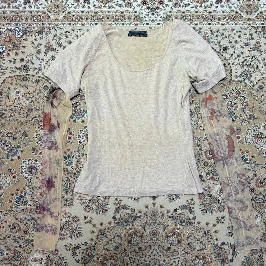[BUNJANG] Alexander McQueen Mesh Tattoo T-Shirt / 알렉산더 맥퀸 메쉬 타투 티셔츠 Alexander Mcqueen