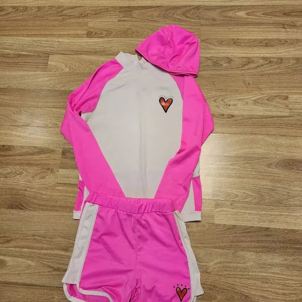 [BUNJANG] Children's Pink Rash Guard Set M / 여아 수영복 세트 M