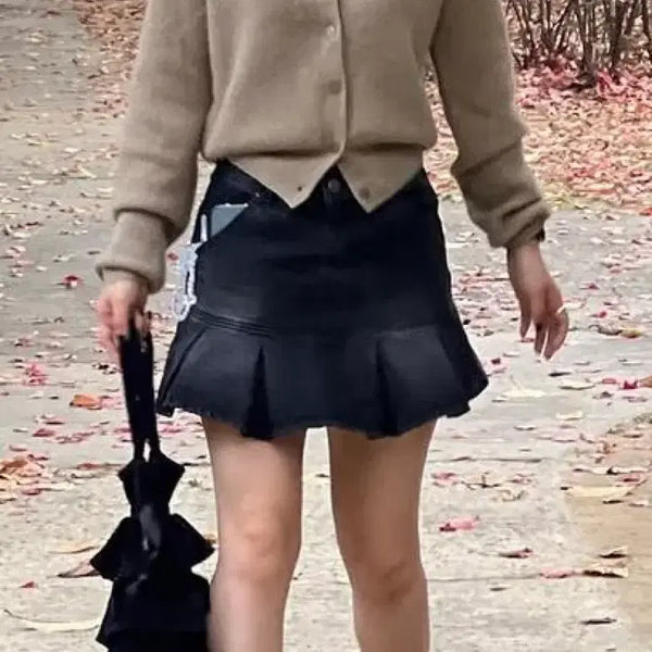 [BUNJANG] Kirsh Black Denim Mini Pleats Skirt / 키르시 흑청데님 미니 플리츠 스커트