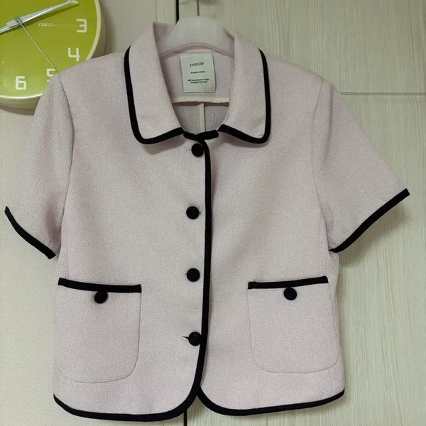 [BUNJANG] Bike Levi Chain Line Color Block Jacket Pink / 체인 라인 배색 자켓 핑크 바이크레비