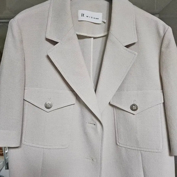 [BUNJANG] It Michaa Stitch Single Tweed Crop Jacket Beige / 잇미샤 스티치 싱글 트위드 크롭 자켓 259000