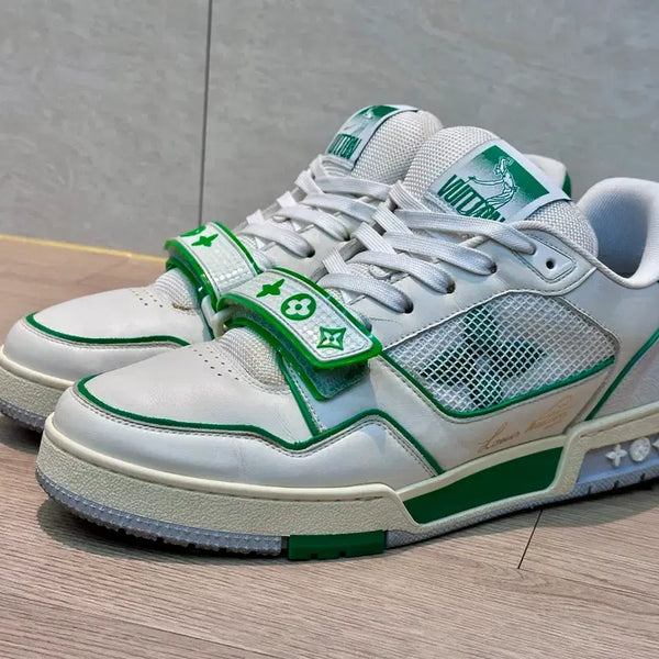 [BUNJANG] Louis Vuitton Trainer Sneakers Velcro "Veu Green" (Size 7.5) / [7.5] 루이비통 트레이너스니커즈 벨크로 / LV트레이너 베일그린