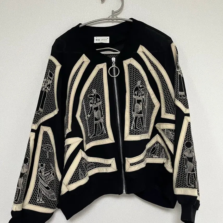 [BUNJANG] Egyptian Motif Embroidered See-through Zip-up Top / 이집트 문양 자수 시스루 집업