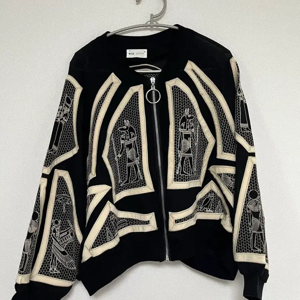 [BUNJANG] Egyptian Motif Embroidered See-through Zip-up Top / 이집트 문양 자수 시스루 집업
