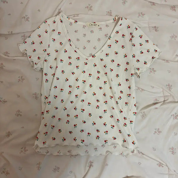 [BUNJANG] Brandy Melville Style Floral Short Sleeve T-Shirt / 브랜디멜빌st 꽃무늬 반팔 티셔츠