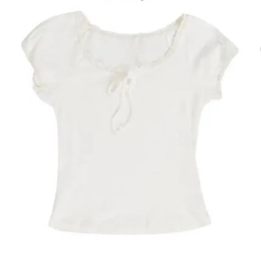 [BUNJANG] MINIPOE Ablejigzag Puff Lace Ribbon Short Sleeve T-Shirt / 미니포에 에이블리지그재그 퍼프 레이스 리본 반팔티 여름 펀칭
