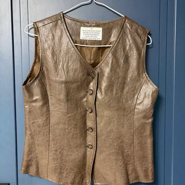 [BUNJANG] Stylenanda Brown Leather Vest / 스타일난다 브라운 레더 베스트