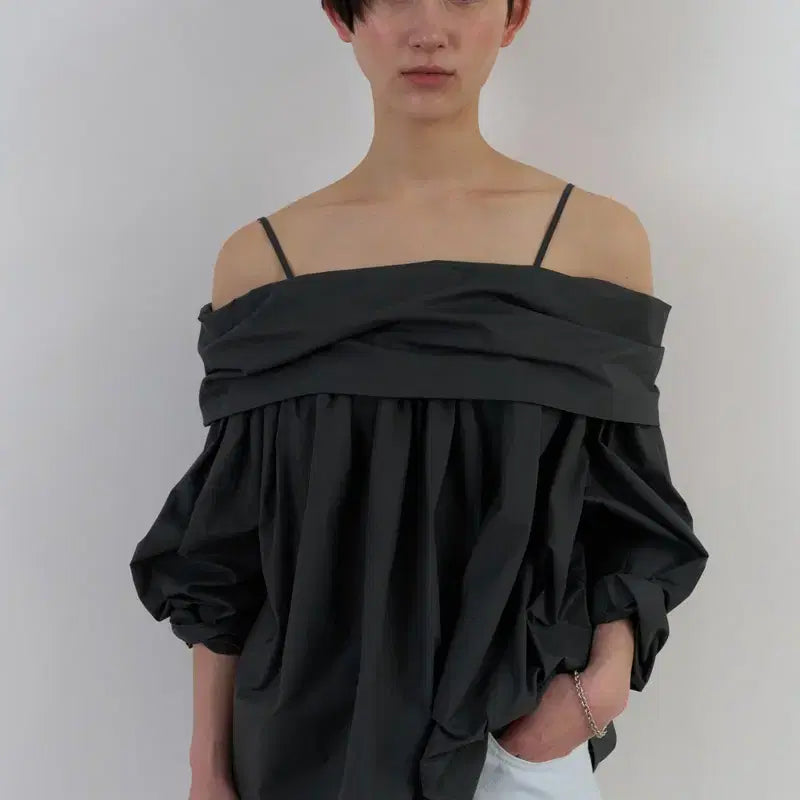 [BUNJANG] Ribbon Light Julian Blouse - Charcoal / 리본빛 Julian Blouse - Charcoal