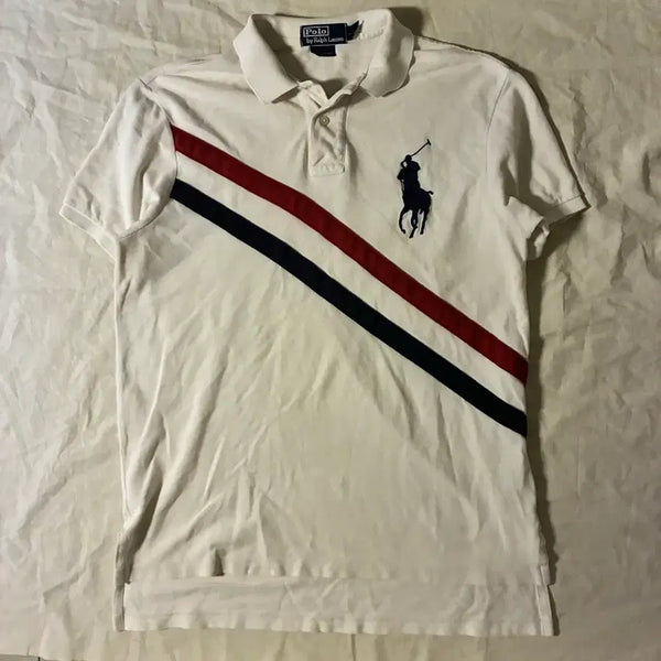 [BUNJANG] Polo Ralph Lauren Striped Big Pony T-Shirt White L / 폴로 사선 빅포니 화이트L