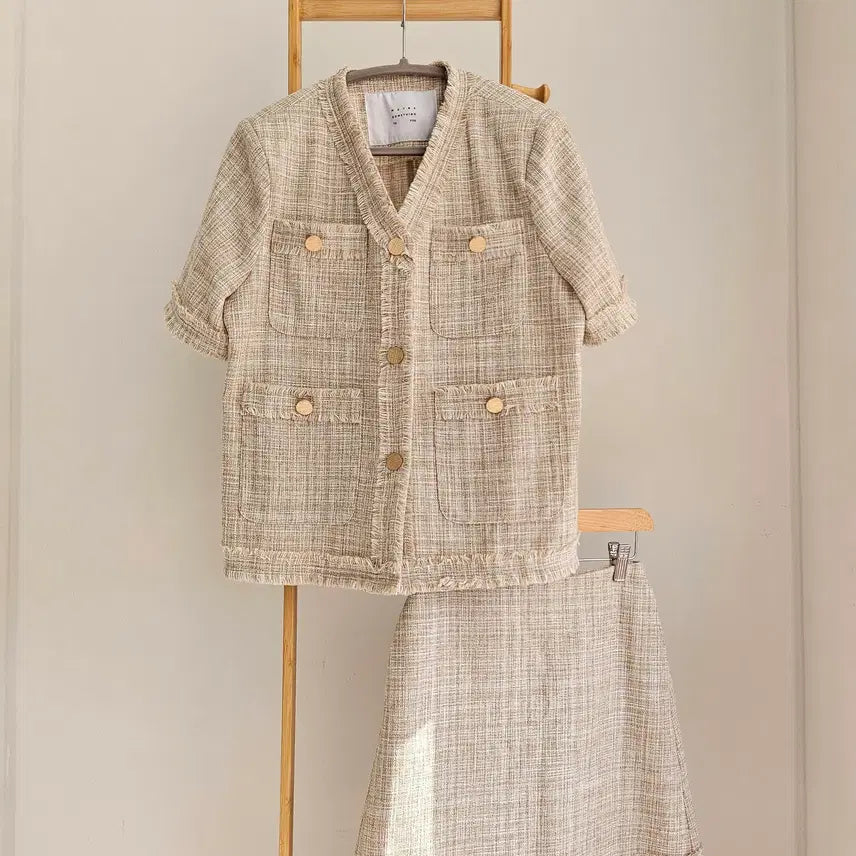 [BUNJANG] Maybesomethingtoo Summer Tweed Set-up (Jacket + Skirt) - Ivory / 여름 트위드 셋업 투피스(자켓+스커트)