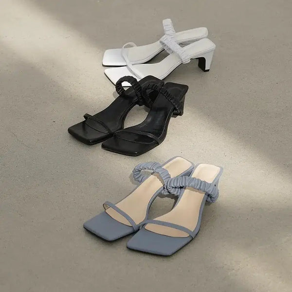 [BUNJANG] LEBA Square Toe Shirring Leather Mules White / (1회착용)르바 스퀘어 토우 셔링 레더뮬 화이트