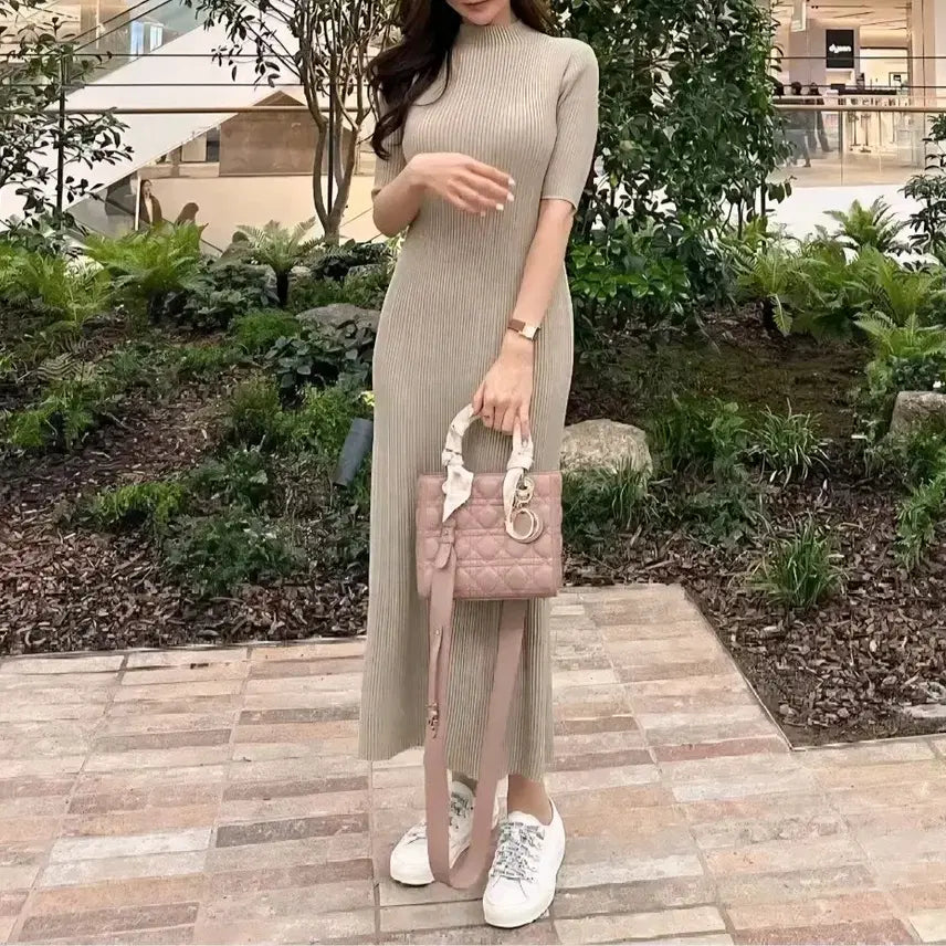 [BUNJANG] 45th Street Ribbed Knit Midi Dress - Beige / 45번가 반하이 골지 원피스 - 베이지