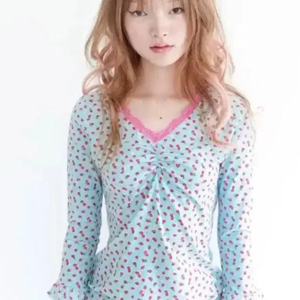 [BUNJANG] Shopfairy Strawberry Lace Top Mint / 샵페어리 스트로베리 레이스 탑 민트 택O