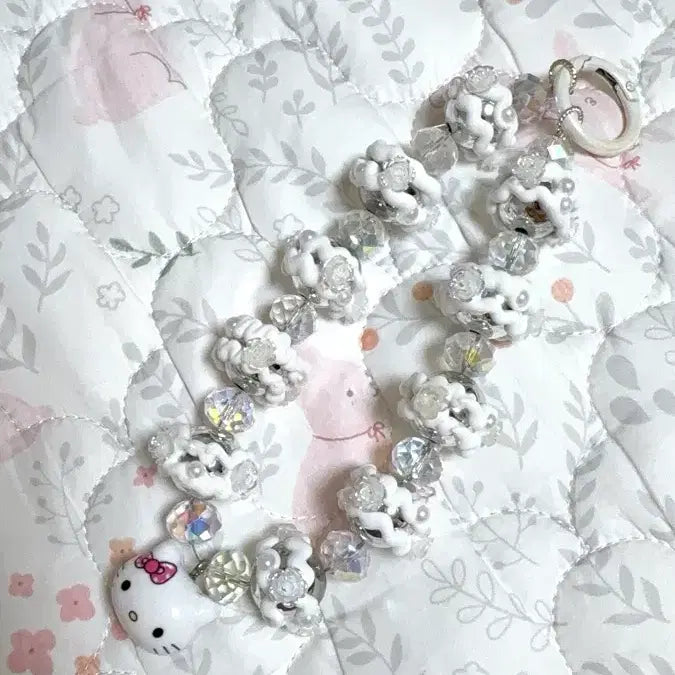 [BUNJANG] Hello Kitty LED Charm Keychain Strap / 헬로키티 비즈 키링 열쇠고리 핸드폰 스트랩 가방 고리 화이트