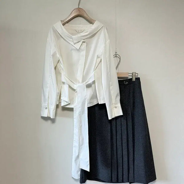 [BUNJANG] SJSJ Boat Neck Collar Belted Blouse / SJSJ 보트넥카라 벨티드 블라우스