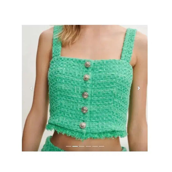 [BUNJANG] Maje Green Tweed Bustier Top Size 1 / 마쥬 maje 그린 컬러 트위드 뷔스티에 탑 1 사이즈 정품