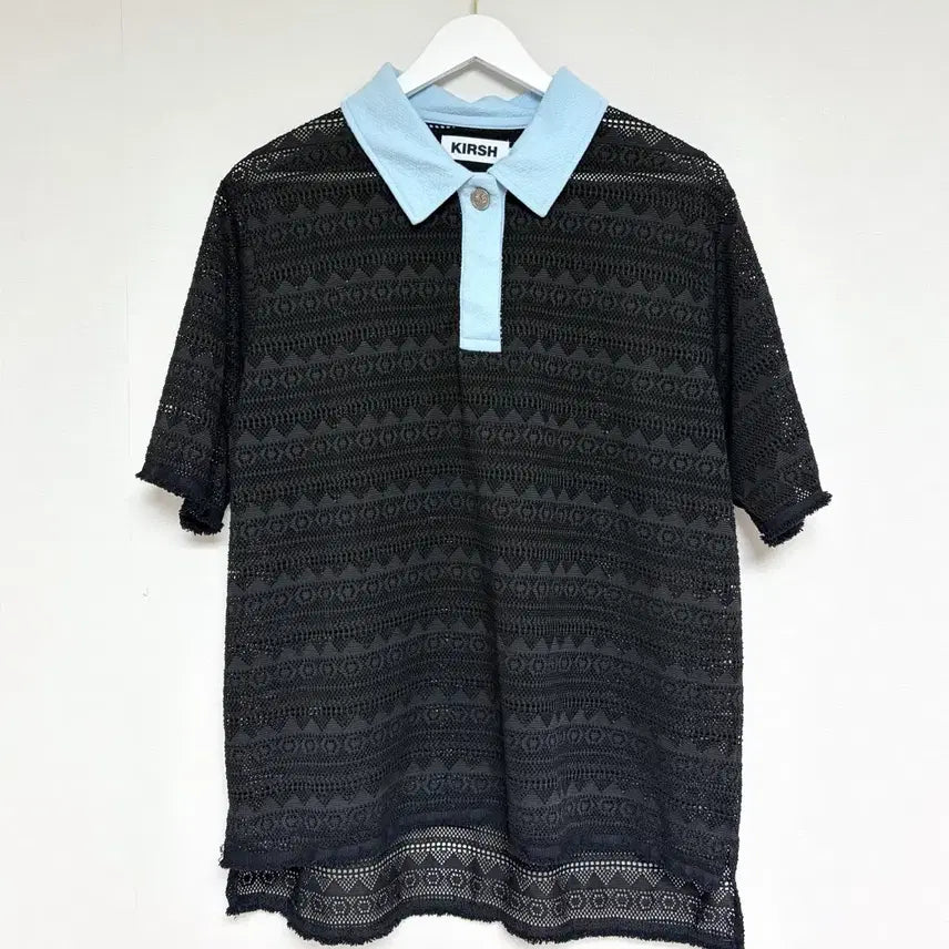 [BUNJANG] Kirsh Lace Color Block Short Sleeve Knit / 할인)) 키르시 레이스 배색 카라 반팔 니트