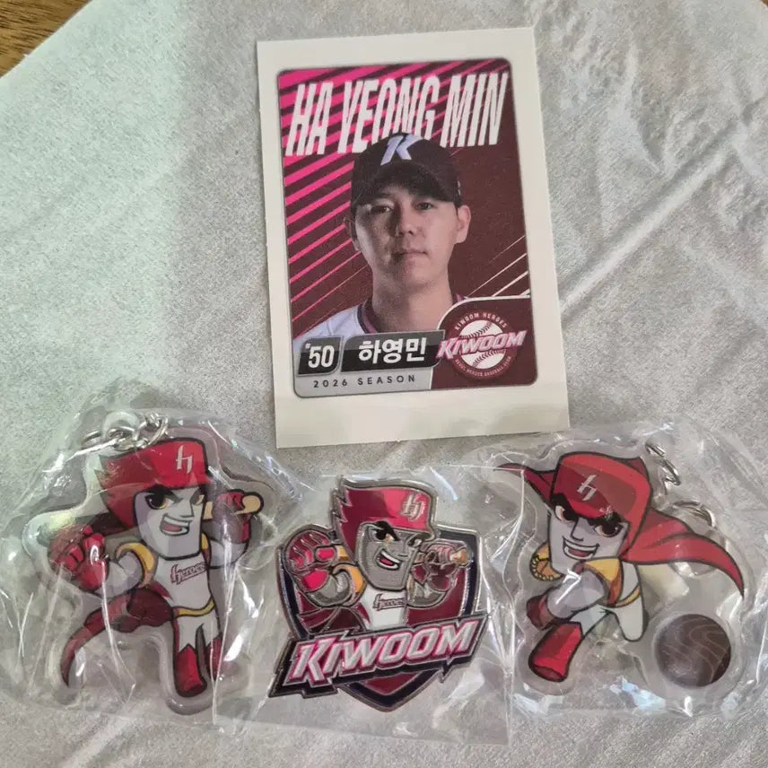 [BUNJANG] KBO Lotte Wellfood Kiwoom Ha Young-min Keychain + Ttakdori Keychain + Badge Bundle Set / (4개일괄)KBO 롯데웰푸드 키움 하영민+턱돌이 키링+뱃지