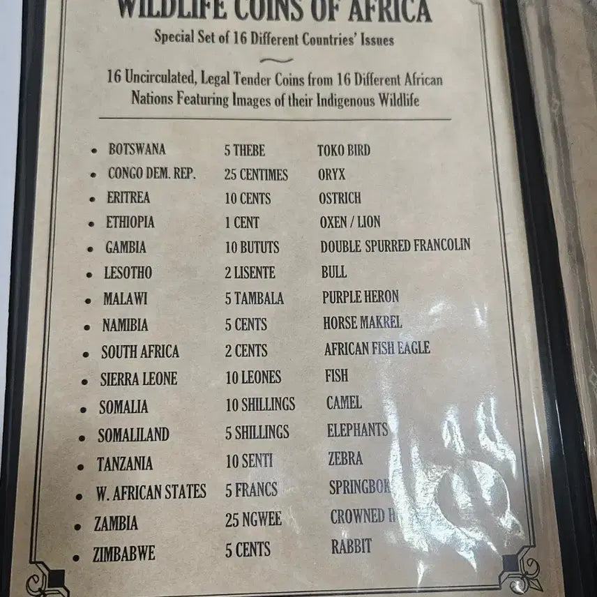 [BUNJANG] Africa 16 Nations Wildlife Coin Collection Book Set / 아프리카 16개국 야생동물 주화 북세트
