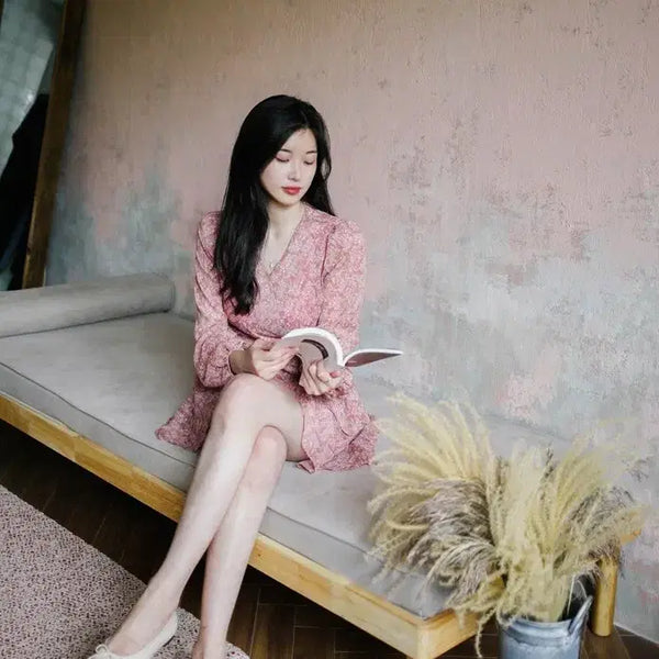 [BUNJANG] MilkCocoa Flower Garden Frill Wrap Dress / [밀크코코아] Flower garden frill wrap dress