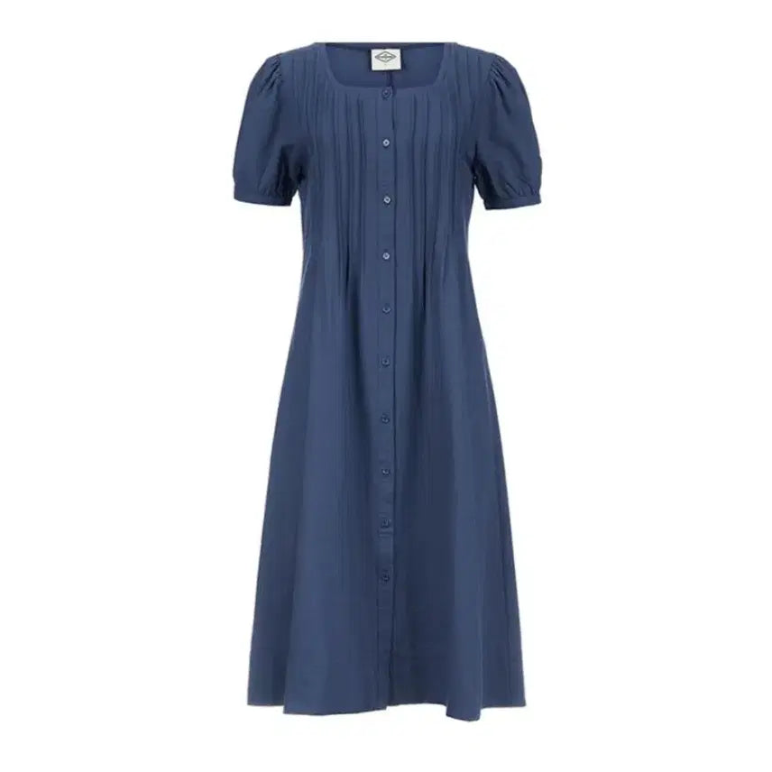 [BUNJANG] General Idea Linen Cotton Square Neck Short Sleeve Long Dress Navy / 제너럴 아이디어 여름 반팔 원피스 롱 네이비 린넨 면 여성 여자 스퀘어넥