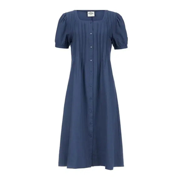 [BUNJANG] General Idea Linen Cotton Square Neck Short Sleeve Long Dress Navy / 제너럴 아이디어 여름 반팔 원피스 롱 네이비 린넨 면 여성 여자 스퀘어넥