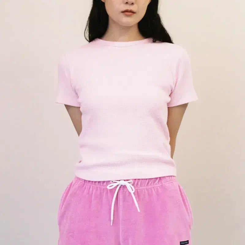 [BUNJANG] PONYTAIL ALLDAY Waffle T-Shirt (Pink) / 포니테일 ALLDAY Waffle T-Shirts (PINK)