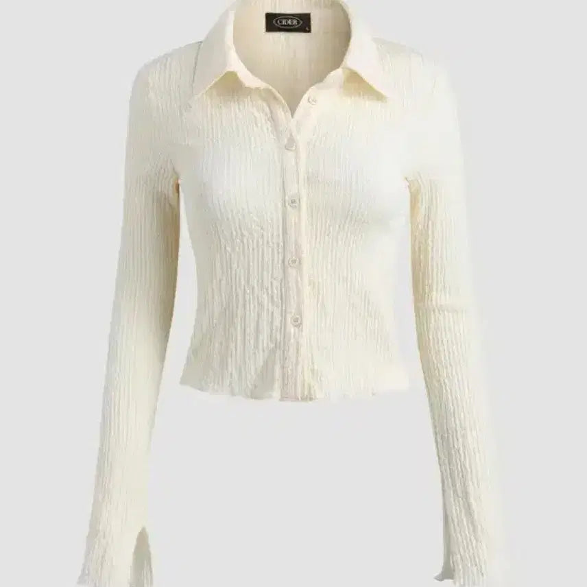 [BUNJANG] Bell Sleeve Crop Shirt - Ivory / 크롭 셔츠 아이보리TEXTURE SOLID BELL SLEEVE CROP