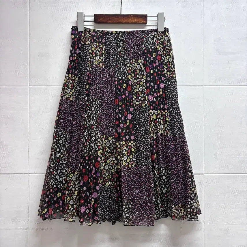 [BUNJANG] Floral Pleated Patchwork Fairy Mori Pattern Midi Skirt / 플라워 주름 패치워크 페어리 모리 패턴 미디 스커트 JPN