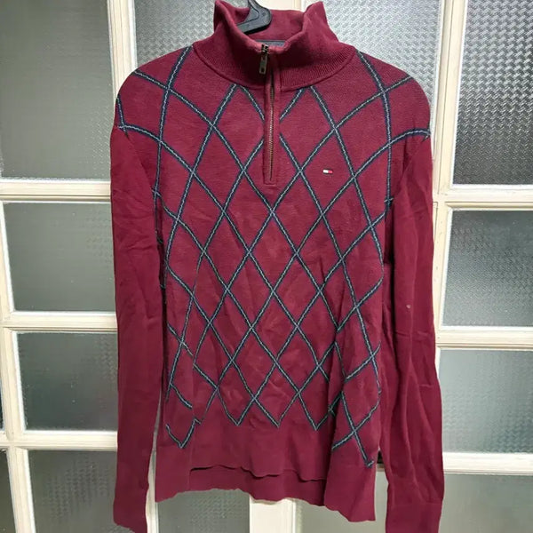 [BUNJANG] Tommy Hilfiger Argyle Pattern Zip-Up Sweater / 타미힐피거 아가일 패턴 집업 스웨터
