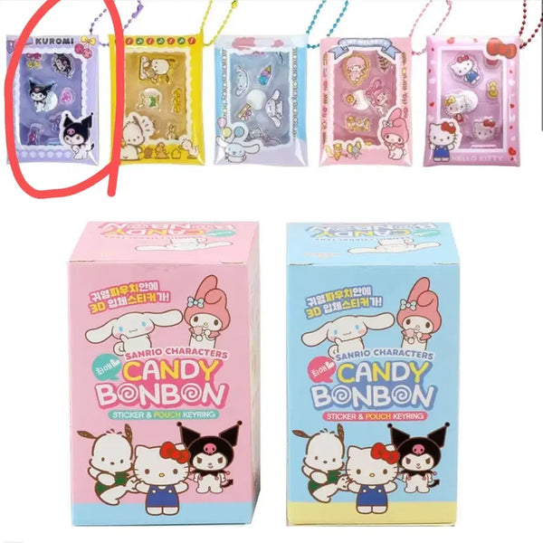[BUNJANG] Sanrio Bonbon Pouch with Bonbon Stickers and Charm / 산리오 봉봉파우치 봉봉스티커 캔디봉봉 파우치 키링