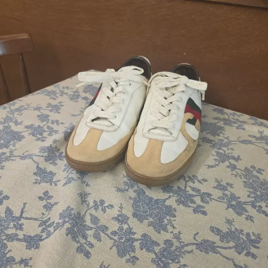 [BUNJANG] Gucci Leather Sneakers Beige White Size 280 / 정품 구찌 스니커즈 흰색 베이지색 280