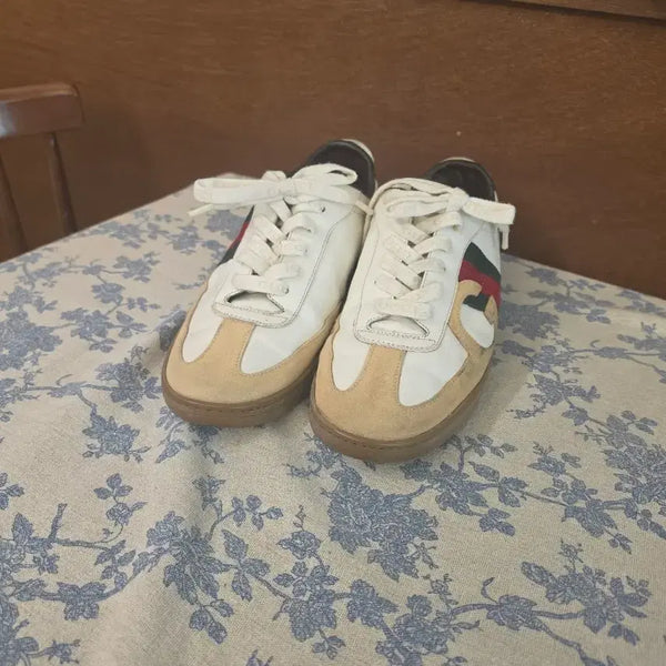 [BUNJANG] Gucci Leather Sneakers Beige White Size 280 / 정품 구찌 스니커즈 흰색 베이지색 280