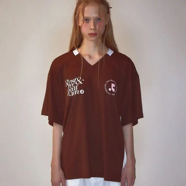 [BUNJANG] Rest and Recreation RR Logo Uniform T-shirt Brown / [새상품]레스트앤레크레이션 RR로고 유니폼 티셔츠 브라운