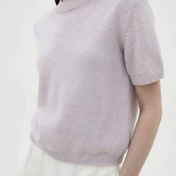 [BUNJANG] Levar Boucle Short Sleeve Knit T-Shirt (Lilac) / 르바 Levar 부클 반팔 니트티 (라일락)