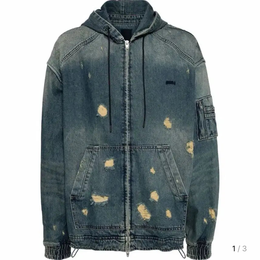 [BUNJANG] JUUN.J 24SS Distressed Denim MA-1 Jacket L / 준지 24SS 디스트레스드 데님후드 MA-1 자켓 L
