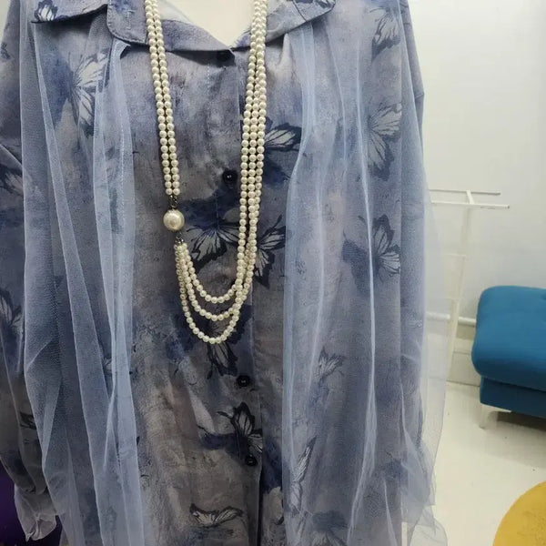 [BUNJANG] Butterfly Pattern See-Through Blouse (Free Size) / 새상품 나비 패턴 시스루 블라우스   프리사이즈