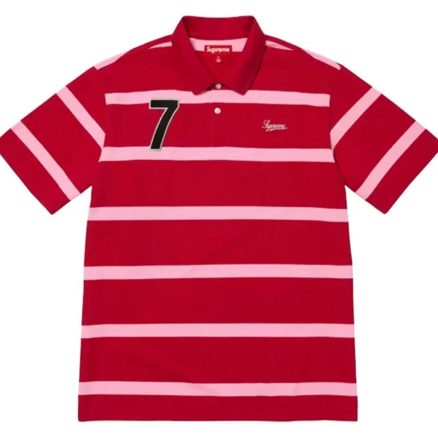 [BUNJANG] Supreme Classic Logo Polo Red Stripe (Size M) / (새상품) M 슈프림 커시브 폴로 레드 스트라이프 (무료배송)