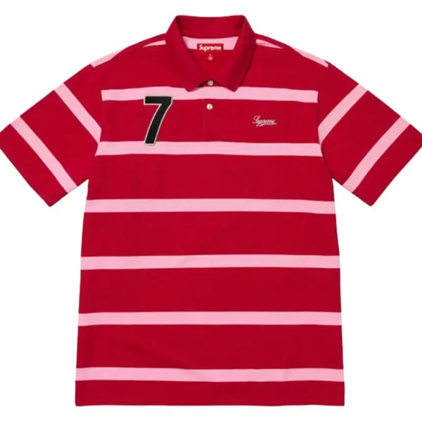 [BUNJANG] Supreme Classic Logo Polo Red Stripe (Size M) / (새상품) M 슈프림 커시브 폴로 레드 스트라이프 (무료배송)