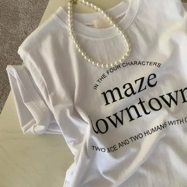 [BUNJANG] Lettering Crop Short Sleeve T-Shirt White / 레터링 크롭 반팔티 화이트