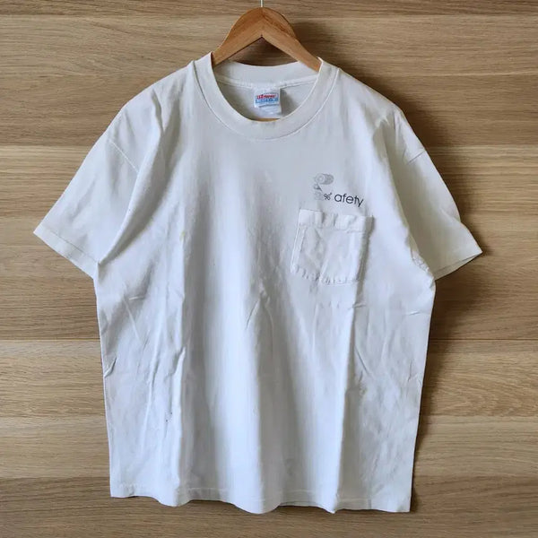 [BUNJANG] 90s Hanes Beefy Heavyweight Cotton Pocket T-Shirt - White L / 90s Hanes 헤인즈 화이트 포켓 프린팅 티셔츠 L