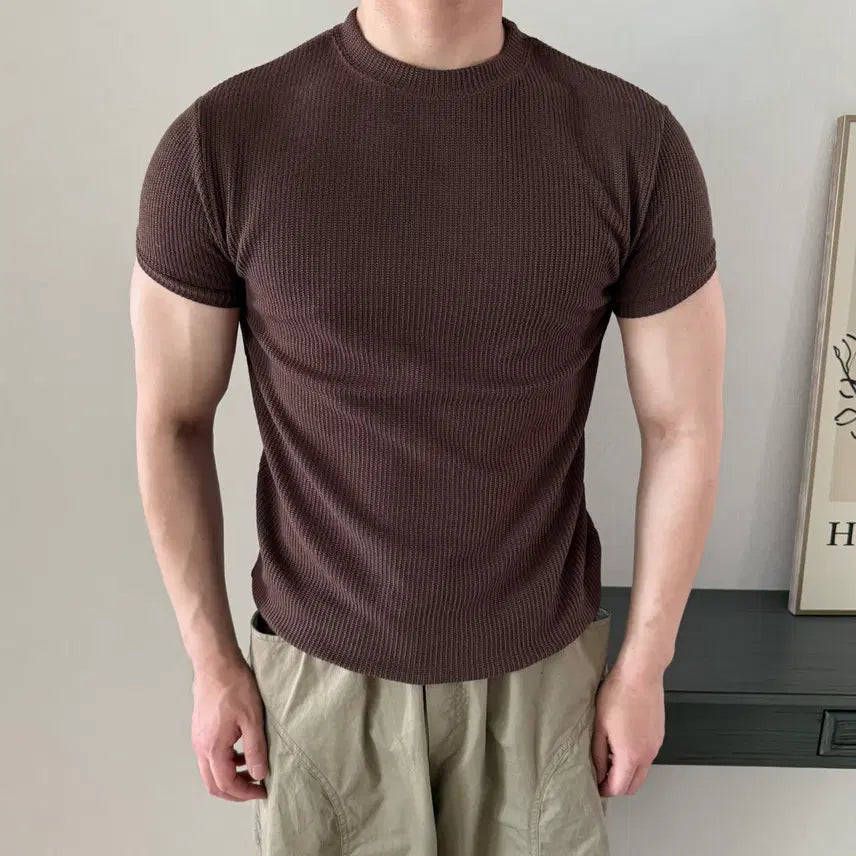[BUNJANG] Men's Hacci Muscle Fit Short Sleeve Knit / 남자 하찌 머슬핏 반팔 니트